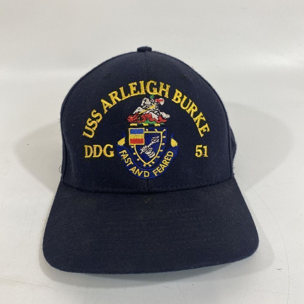 USS Arleigh Burke DDG 51 SnapBack Hat Cap Built To Fight‎ Navy Blue Autographed?